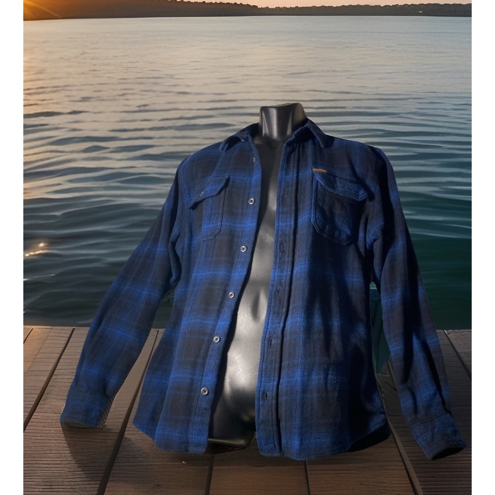 Orvis Mens Shaket Shirt Jacket XL Heavyweight‎ Flannel Blue Black Plaid Workwear